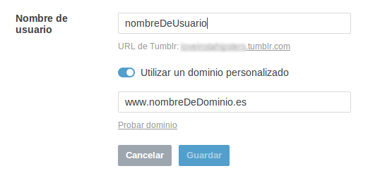 Nombre de usuario y dominio personalizado en tumblr